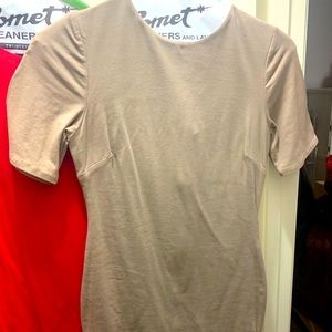 Tan dress. Red dress. Mini dress.